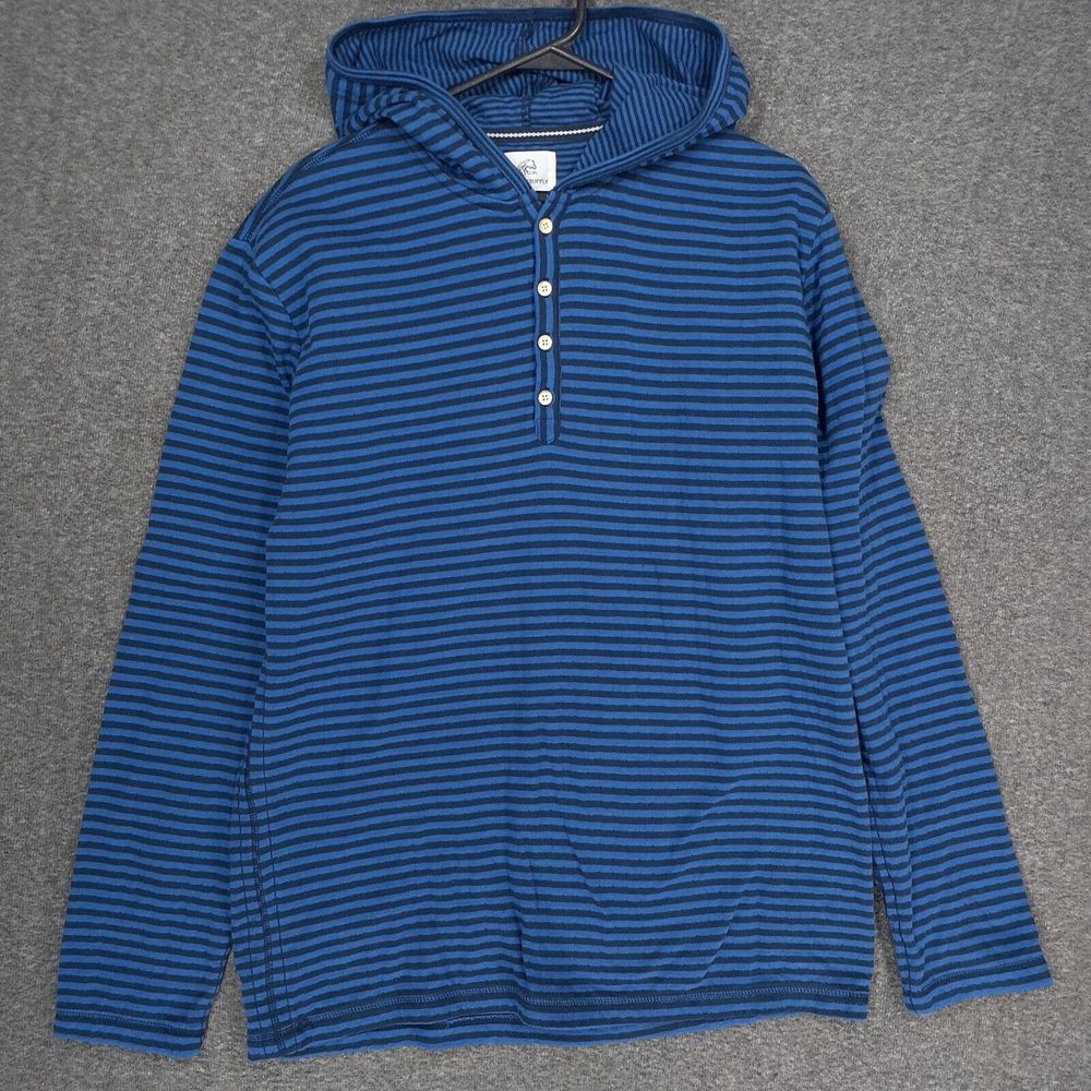 Surfside Supply Henley Hoodie sweater Mens Large Blue black stripe surfer L/S